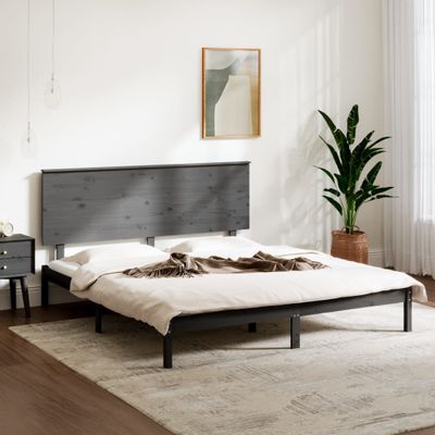 vidaXL Posteľný rám, sivý, drevený masív 150x200 cm, King