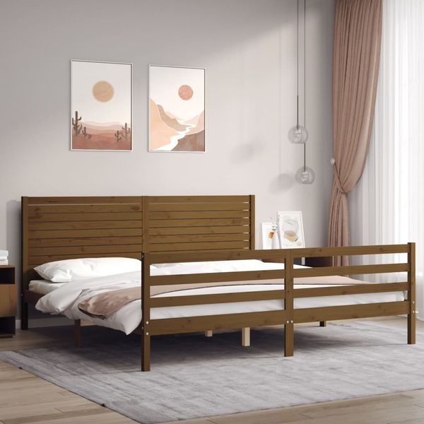 vidaXL Posteľný rám s čelom medovo-hnedý 200x200 cm masívne drevo