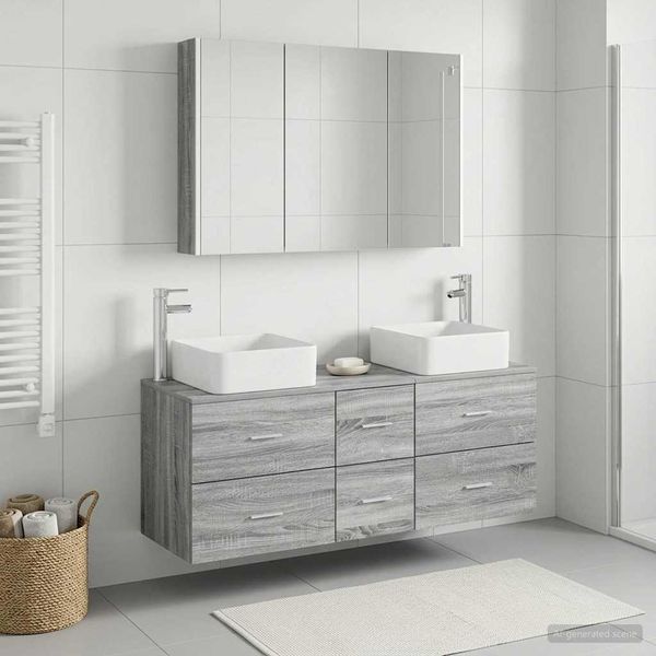 vidaXL Sada kúpeľňového nábytku 4 pcs Sivý Sonoma