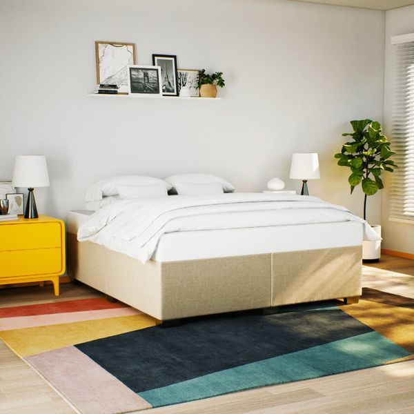 vidaXL Posteľ bez matraca krémová 200x200 cm látka