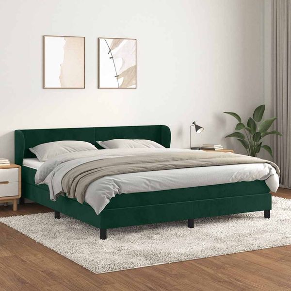 vidaXL Posteľný rám boxsping s matracom tmavozelený 160x200 cm zamat