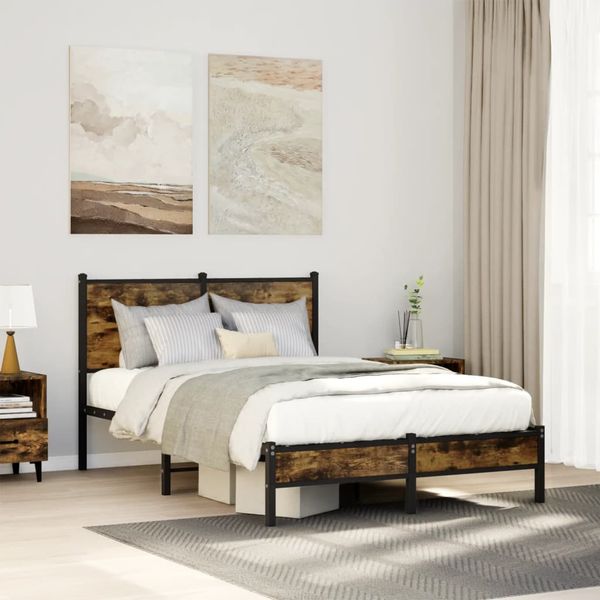 vidaXL Kovový posteľný rám bez matraca dymový dub 120x200 cm