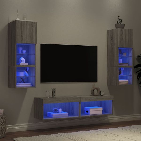 vidaXL 6-dielne TV nástenné skrinky s LED sivé sonoma kompozitné drevo