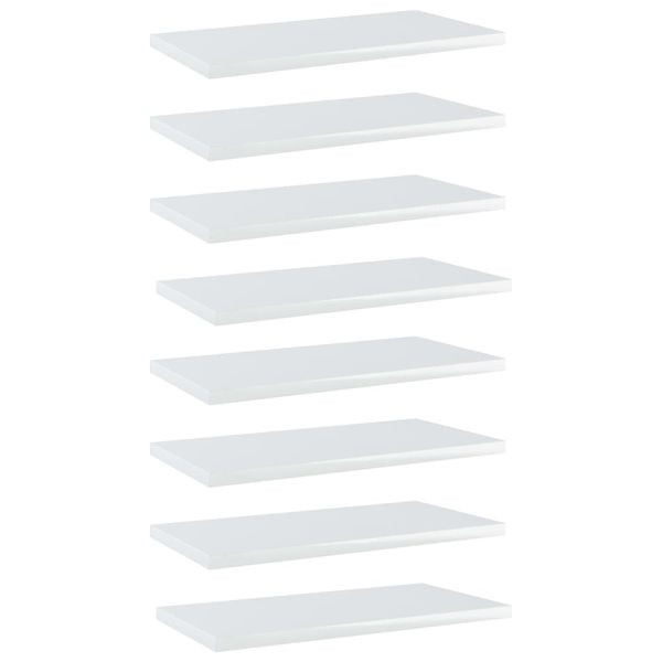 vidaXL Prídavné police 8ks, lesklé biele 40x20x1,5cm, kompozitné drevo