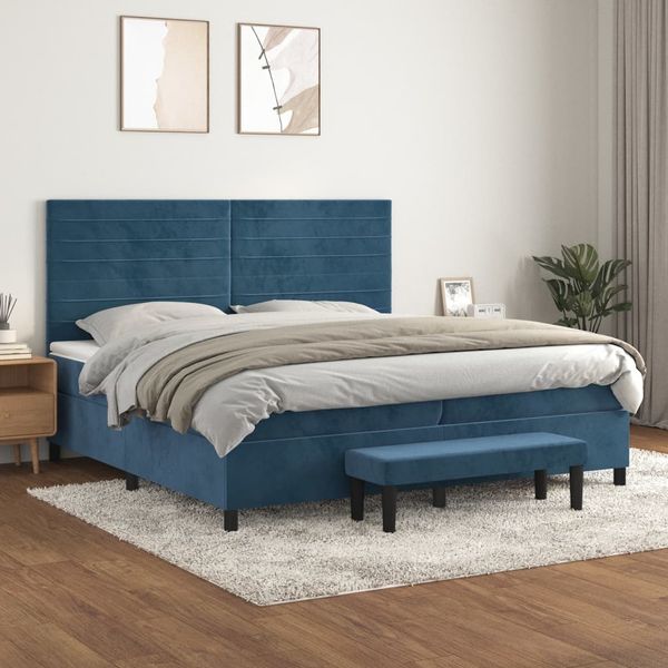 vidaXL Posteľný rám boxsping s matracom tmavomodrý 200x200 cm zamat