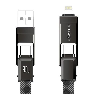 Blitzwolf BW-HDC7 4 v 1 USB+C+Hromový kábel 240W 1,2 m (čierny)