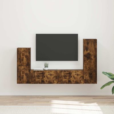 vidaXL Zostava TV skriniek Nástenný 4 pcs Dymová dub Kompozitné drevo