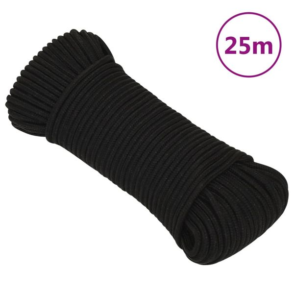 vidaXL Pracovné lano čierne 3 mm 25 m polyester