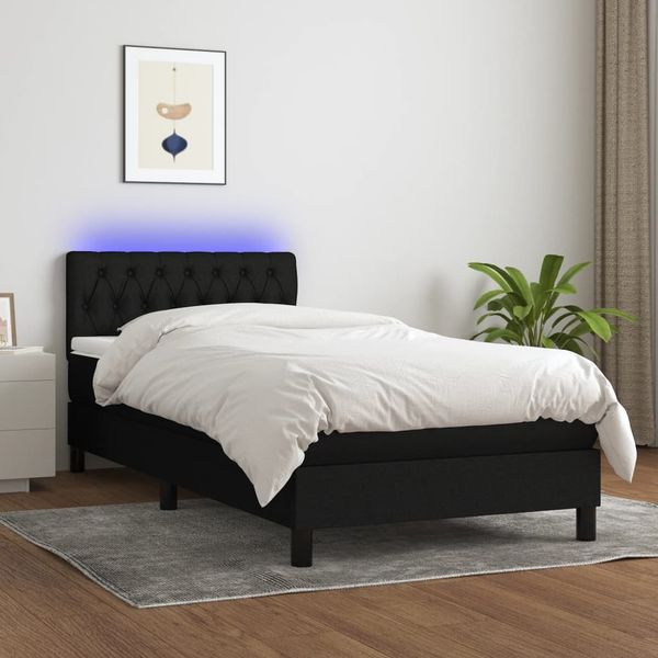 vidaXL Posteľ boxsping s matracom a LED čierna 90x190 cm látka