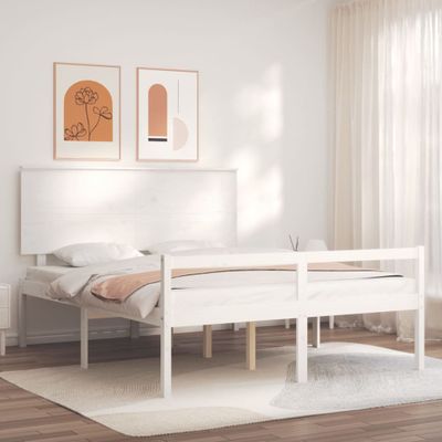 vidaXL Posteľ pre seniorov s čelom, biela, 160x200 cm, drevený masív
