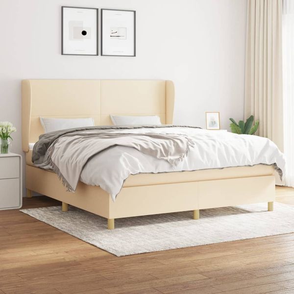 vidaXL Posteľný rám boxspring s matracom krémový 160x200 cm látka