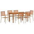 vidaXL Záhradný jedálenský set 7 ks Béžová Pevné akáciové drevo