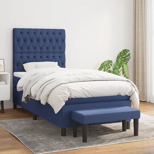 vidaXL Boxspring posteľ s matracom modrá 100x200 cm látka
