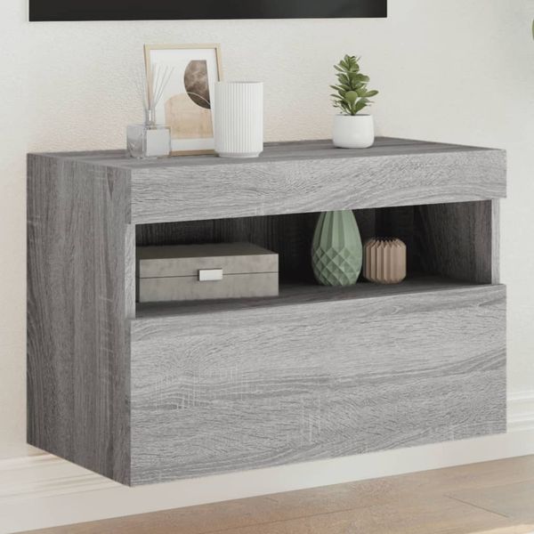 vidaXL TV nástenná skrinka s LED svetlami sivá sonoma 60x30x40 cm