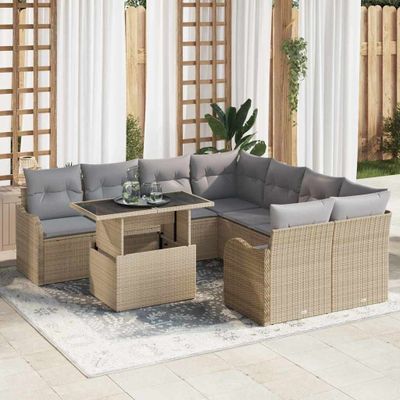 vidaXL Súprava záhradných pohoviek s vankúšom 9 pcs Béžová Poly ratan