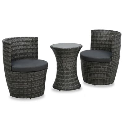 vidaXL 3-dielna bistro súprava s vankúšmi sivá polyratanová