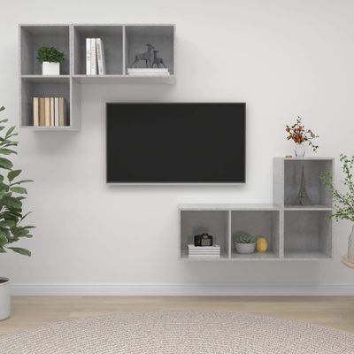 vidaXL Nástenné TV skrinky 4 ks, betónovo sivé, kompozitné drevo