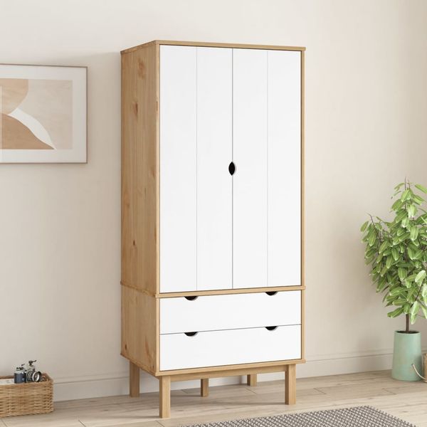 vidaXL Šatník OTTA, hnedo biely 76,5x53x172 cm, borovicový masív