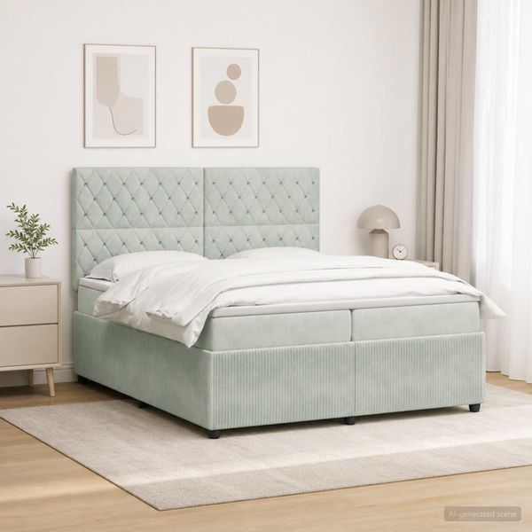 vidaXL LED boxspring posteľ s matracom Svetlosivá 200 x 200 cm Zamat