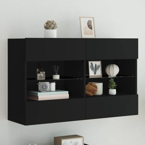 vidaXL TV nástenná skrinka s LED svetlami čierna 98,5x30x60,5 cm
