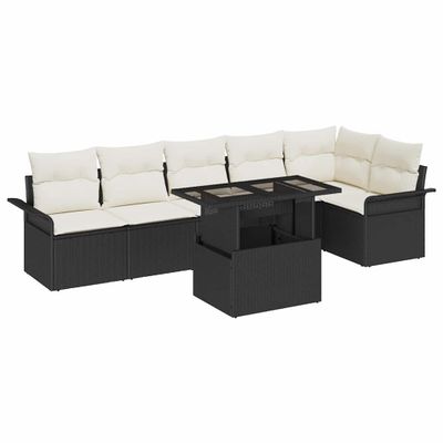 vidaXL Súprava záhradných pohoviek s vankúšom 7 pcs Čierna Poly ratan