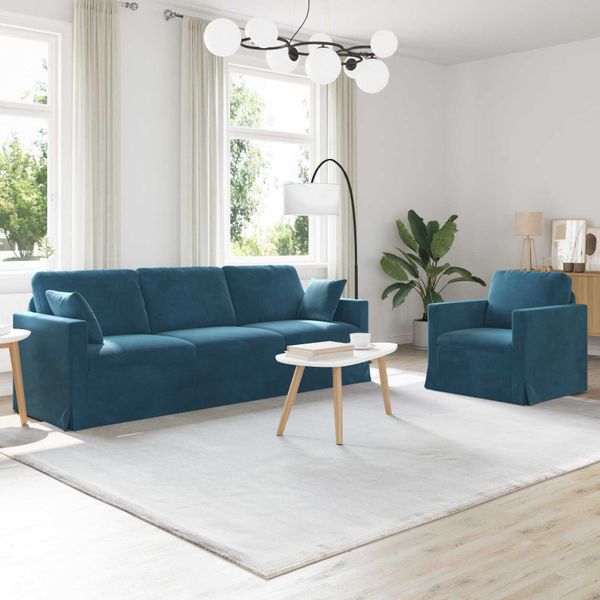 vidaXL Sada pohoviek 2 pcs Modrá 228 x 78 x 80 cm Zamat