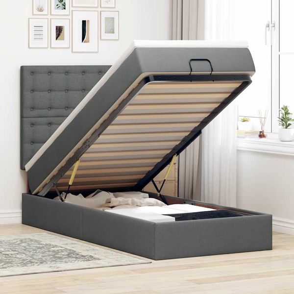 vidaXL Osmanská posteľ s matracom tmavosivá 90x200 cm látka