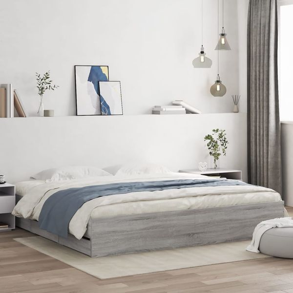 vidaXL Posteľný rám so zásuvkami sivý sonoma 180x200cm kompozit. drevo