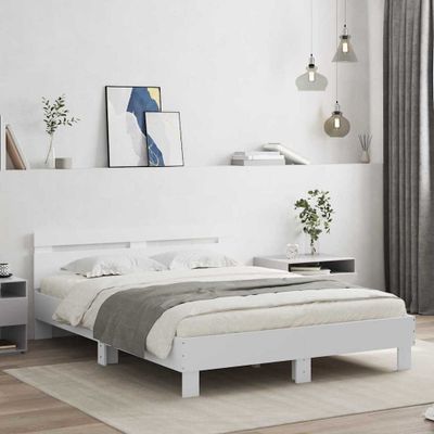 vidaXL Rám postele s LED pásikmi Biela 152 x 203 cm Kompozitné drevo