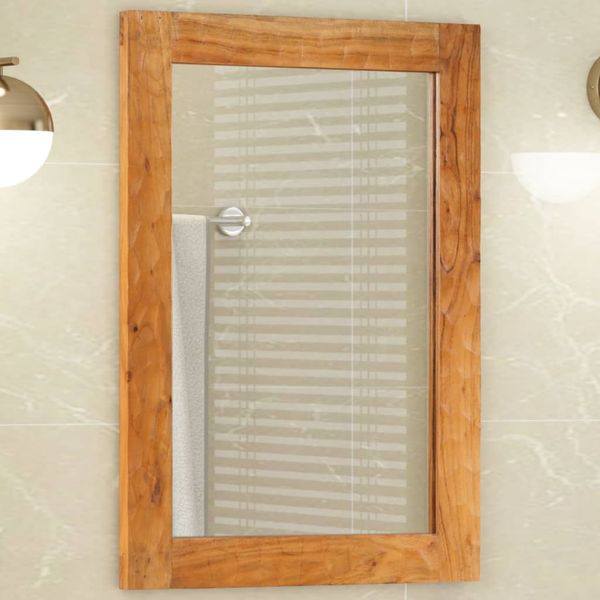 vidaXL Zrkadlo do kúpeľne 50x70x2,5 cm masívnw ekácia a sklo