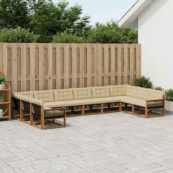 vidaXL Záhradná súprava gaučov s vankúšom 10 pcs Prírodná a béžová