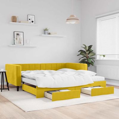 vidaXL Rozkladacia denná posteľ so zásuvkami žltá 100x200 cm zamat