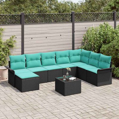 vidaXL Súprava záhradných pohoviek s vankúšom 9 pcs Čierna Poly ratan