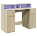 vidaXL Stôl s LED svetlami dub sonoma 120x55x91 cm kompozitné drevo