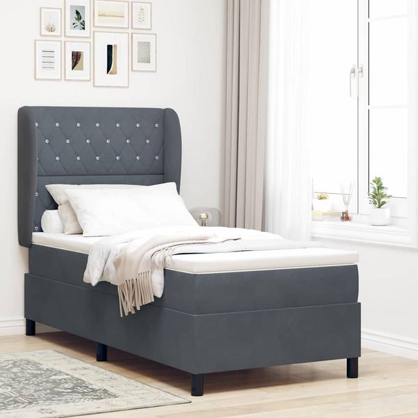 vidaXL Posteľ s pružinovým rámom Tmavo šedá 200 x 90 cm Zamat