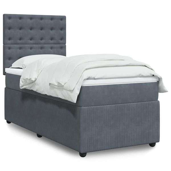 vidaXL Posteľný rám boxspring s matracom tmavosivý 90x200 cm zamat