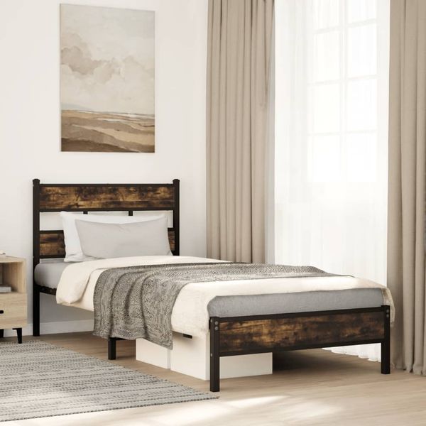 vidaXL Posteľný rám bez matraca so čelom dymový dub 90x200 cm