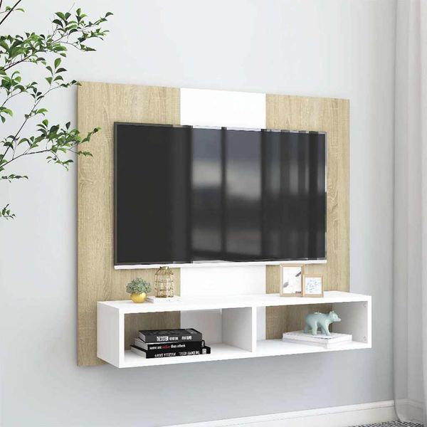 vidaXL Nástenná TV skrinka biela a sonoma 102x23,5x90 cm sprac. drevo