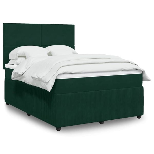 vidaXL Posteľný rám boxsping s matracom tmavozelený 140x190 cm zamat