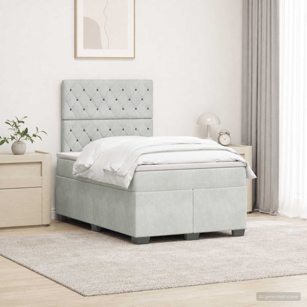vidaXL Posteľ boxspring s matracom Svetlosivá 120 x 190 cm Zamat