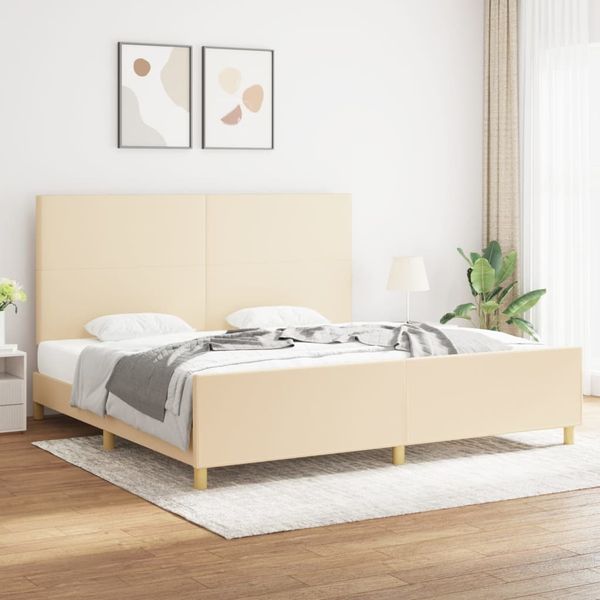vidaXL Posteľ bez matraca krémová 200x200 cm látka