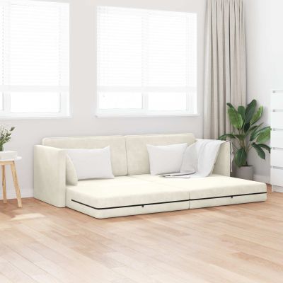 vidaXL Podlahová pohovka na spanie Krémová 213 x 70 x 77 cm Zamat