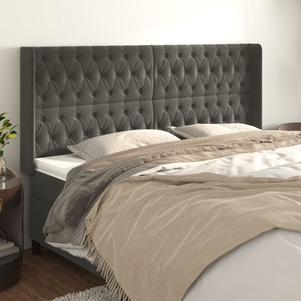 vidaXL Čelo postele so záhybmi tmavosivé 183x16x118/128 cm zamat