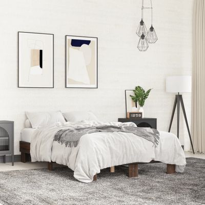vidaXL Posteľný rám hnedý dub 140x190 cm kompozitné drevo a kov