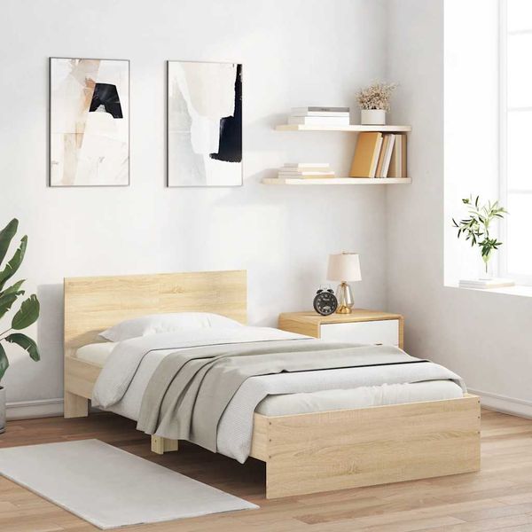 vidaXL Posteľný rám s čelom dub sonoma 100x200 cm kompozitné drevo
