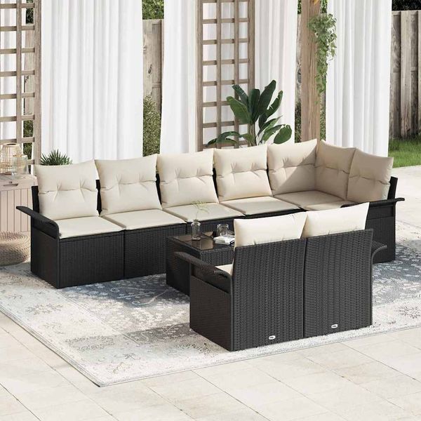 vidaXL Súprava záhradných pohoviek s úložiskom 9 pcs Čierna polyratan