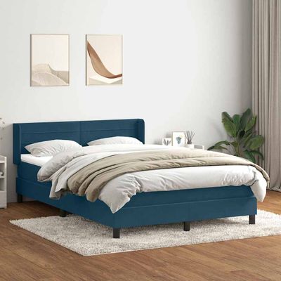 vidaXL Posteľný rám boxsping s matracom tmavomodrý 140x210 cm zamat