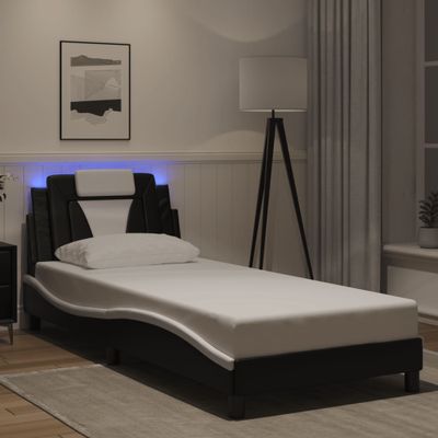 vidaXL Rám postele, Viana, s LED bez matraca, čierno biely 90x200 cm