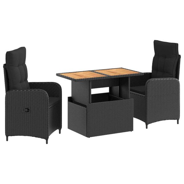 vidaXL Záhradná jedálenská súprava 3 pcs Čierna