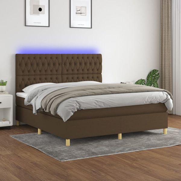 vidaXL Posteľ boxsping s matracom a LED tmavohnedá 160x200 cm látka